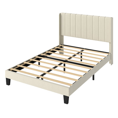 Levede Bed Frame Double King Metal Wood Winger Panel Soft Upholstered Headboard