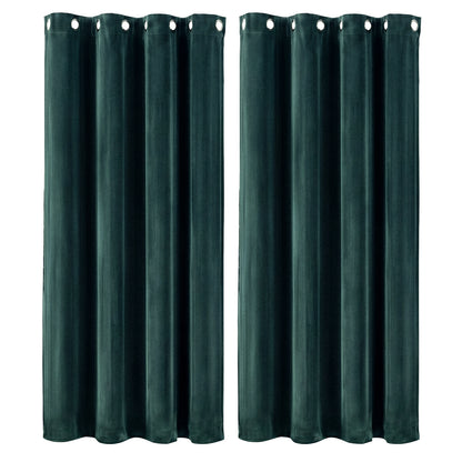 Marlow Thick Thermal Blackout Curtains Velvet 46x54 Inch Eyelet Ring Top Green