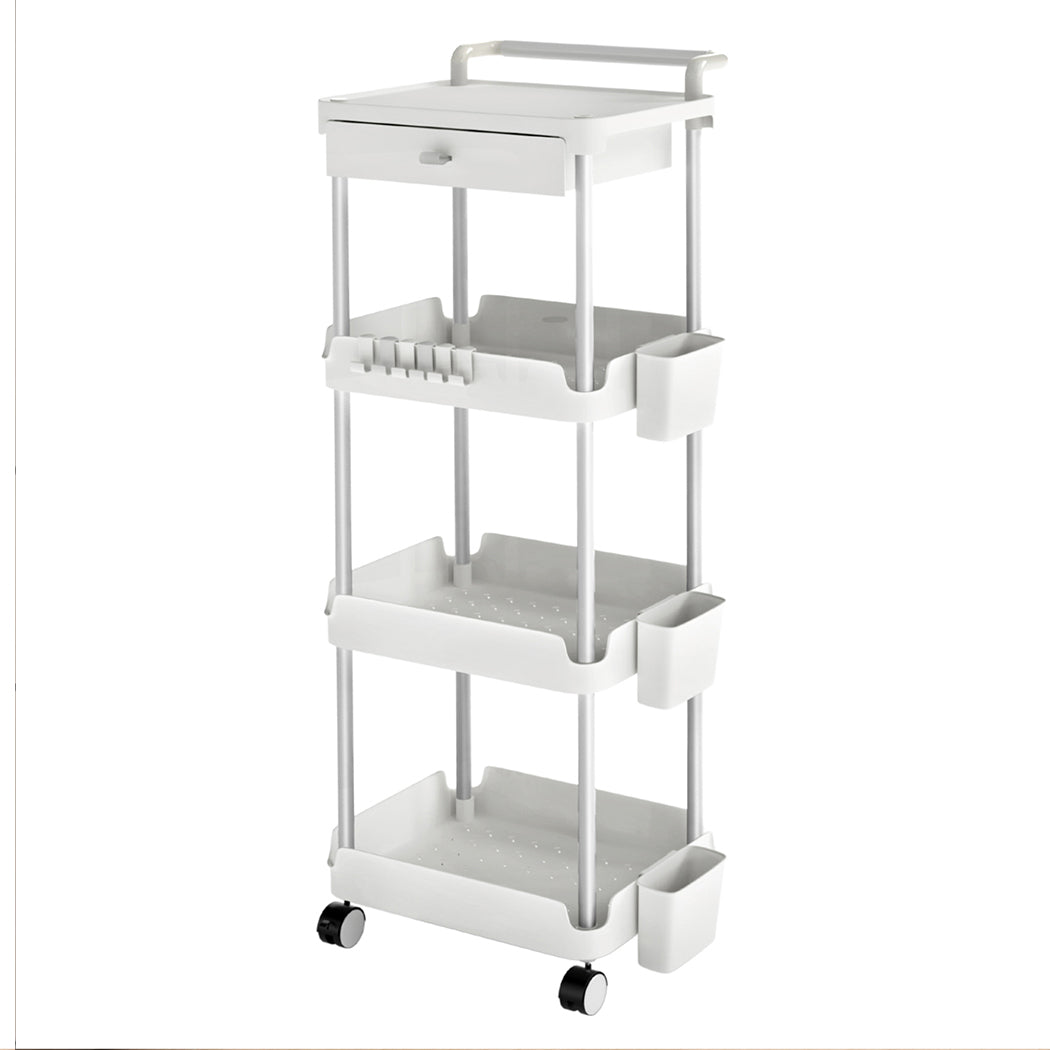 Levede Metal Storage Trolley on Wheels 3/4 Tier with Drawer Pink Rolling Cart