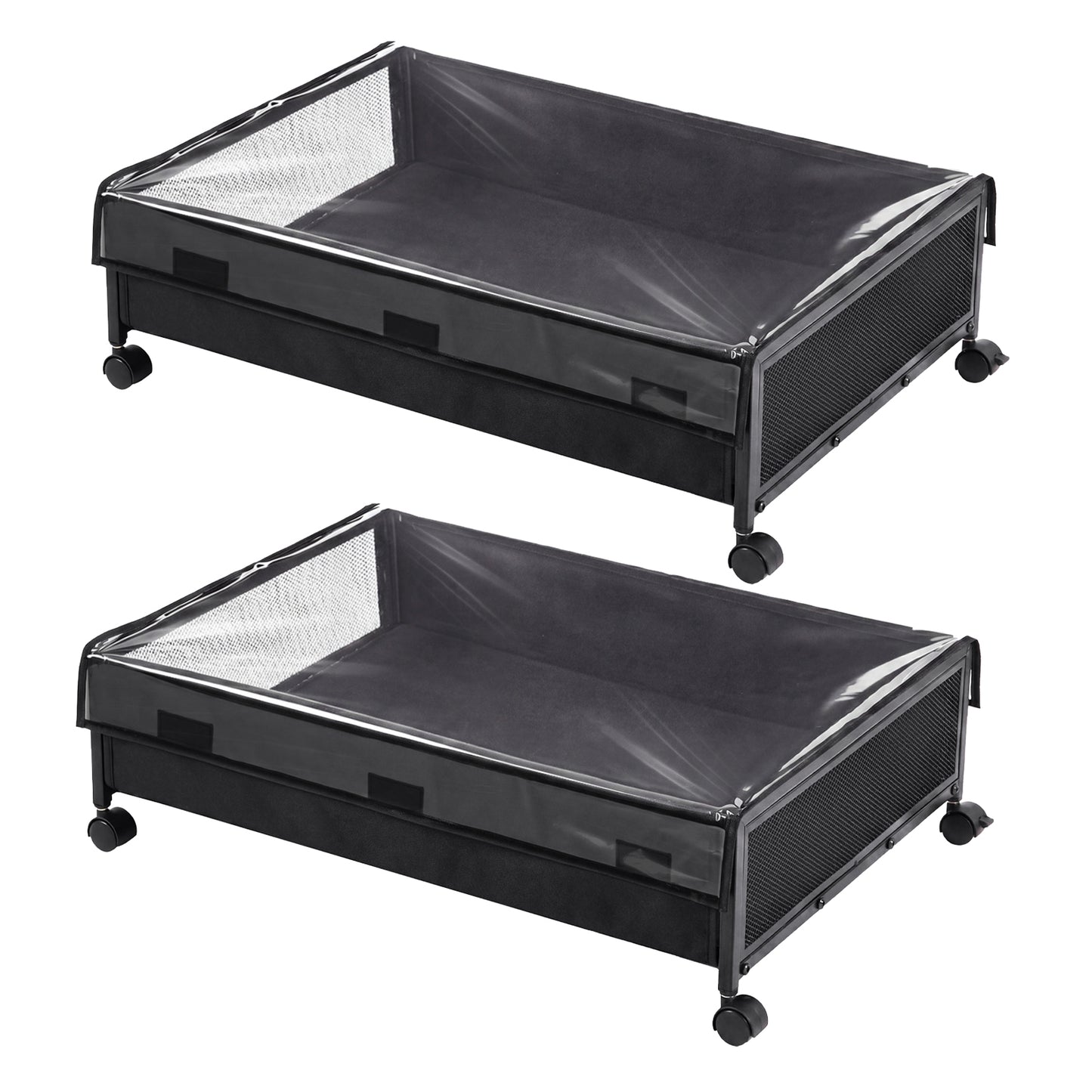 Levede Under Bed Storage Box with Lid Wheels 48L  Metal Frame Black