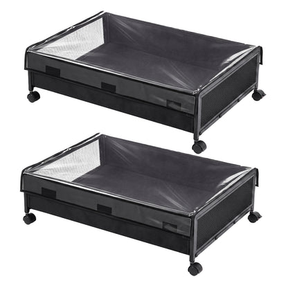 Levede Under Bed Storage Box with Lid Wheels 48L  Metal Frame Black