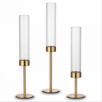 Levede Candle Holder Gold Metal Glass Tube Candlestick Holders Set of 3 Decor
