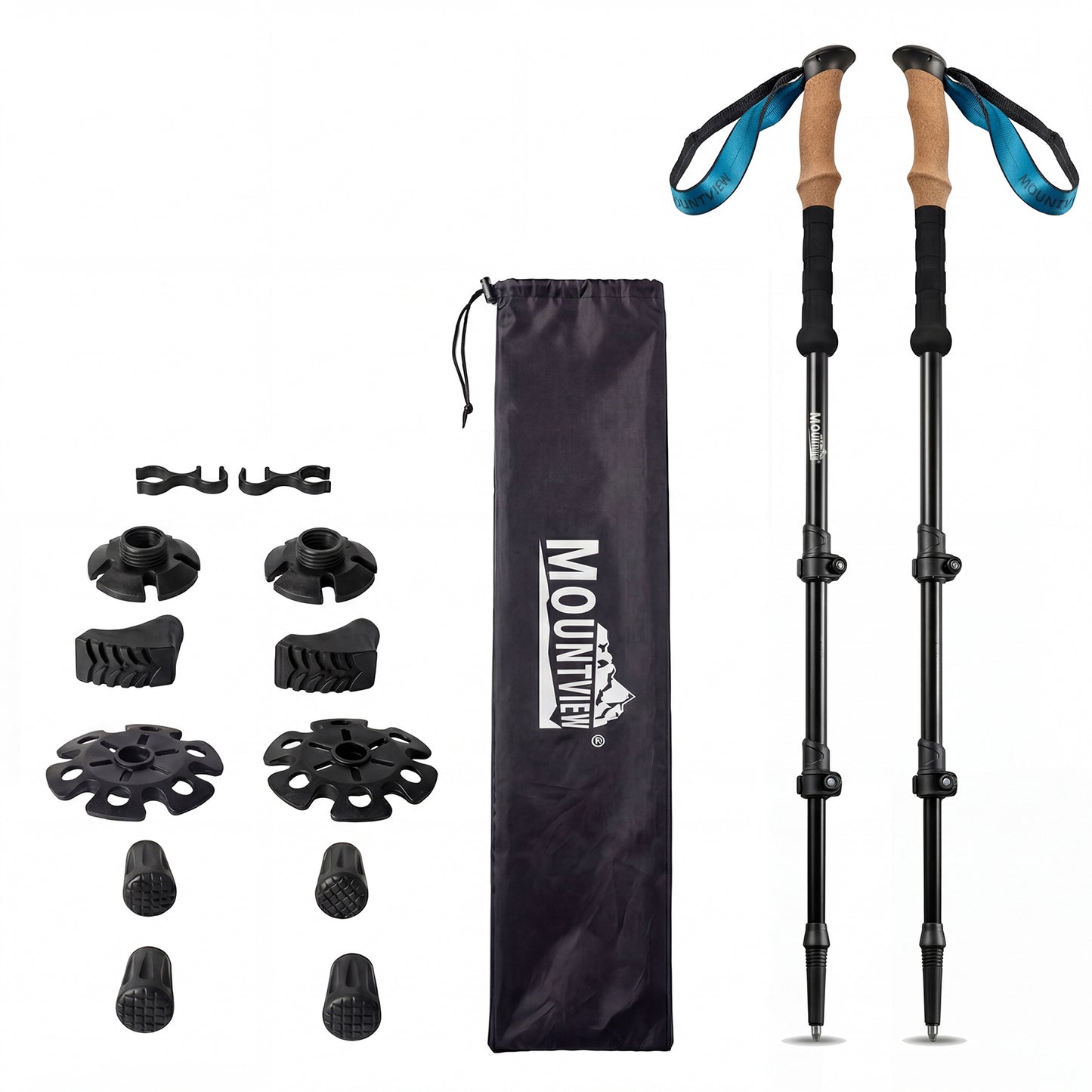 Mountview Trekking Poles Carbon Fibe Lightweight Hiking Sticks 2PC Black
