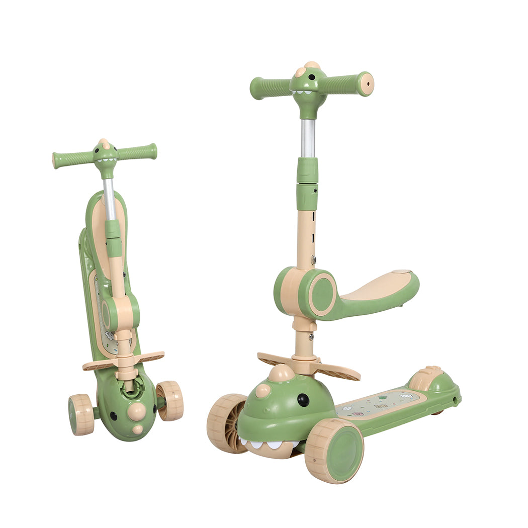 Dekko Foldable Kids Scooter Flip-able Seat Adjustable Height LED Light Green
