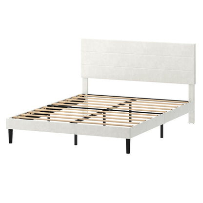 Levede Double Bed Frame Upholstered Headboard Velvet Foam Fabric Slat Support