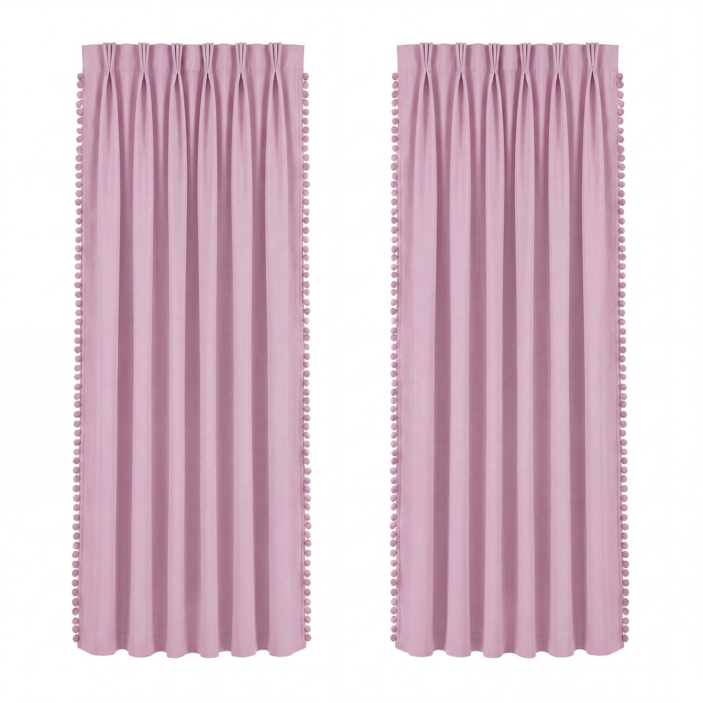 Marlow Pink Pom Pom Curtains for Nursery & Baby Girls Room 46"x54"  2 Panels