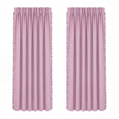 Marlow Pink Pom Pom Curtains for Nursery & Baby Girls Room 46"x54"  2 Panels