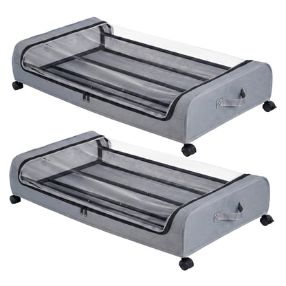 Levede Under Bed Storage Boxes with Lids  Rolling  Oxford  Metal Frame  2 Packs