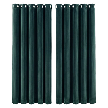 Marlow Thick Thermal Blackout Curtains Velvet 66x90 Inch Eyelet Ring Top Green