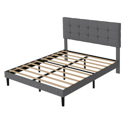 Levede Upholstered Bed Frame Linen Fabric with Tufted Headboard Double King