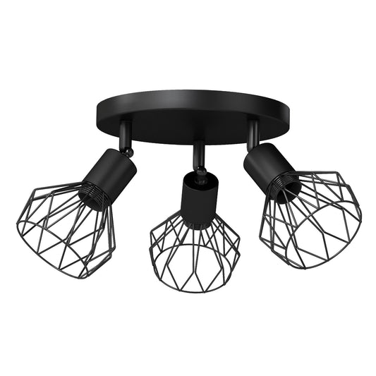 EMITTO 3-Way Spotlight Ceiling Light Adjustable Vintage Black E14 Metal Fixture