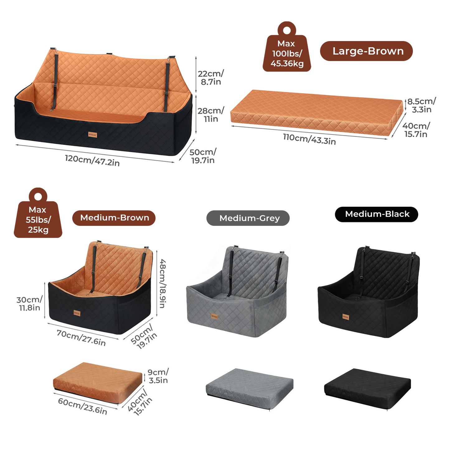 Skylos Dog Booster Car Seat Travel Carrier Bed Bag Basket for Medium Large Pets