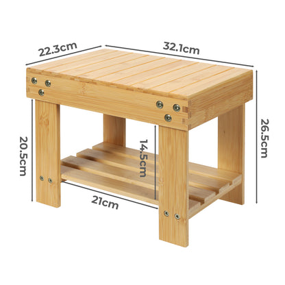 Levede Step Stool Seat Bamboo Multi Purpose with Storage Shelf Home Shop Kids