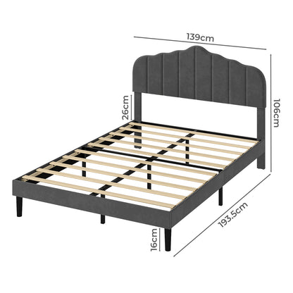 Levede Double Upholstered Bed Frame Linen Fabric Modern Soft Scalloped Headboard