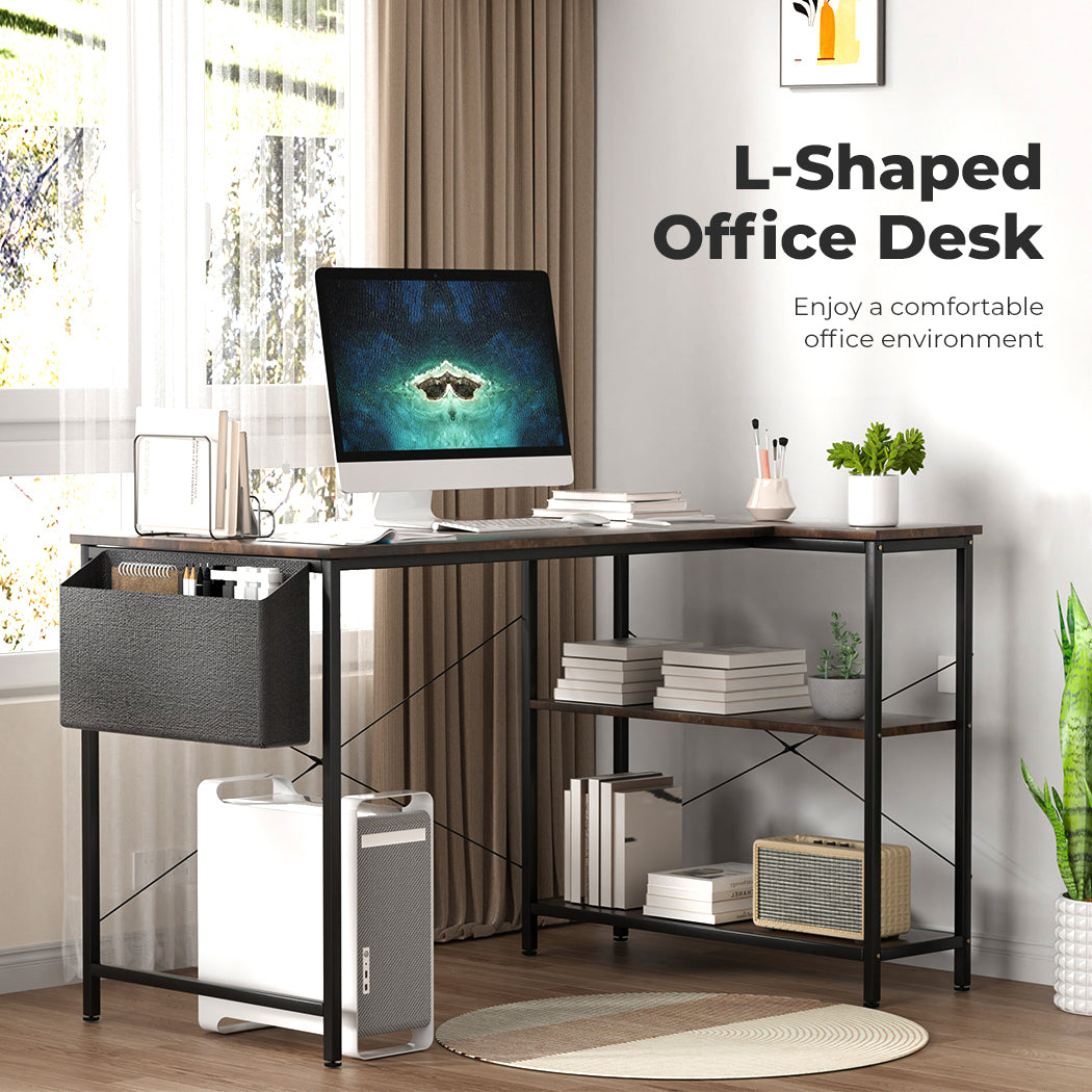 Levede L Shaped Office Computer Corner Desk for Home with Storage Shelves 100cm
