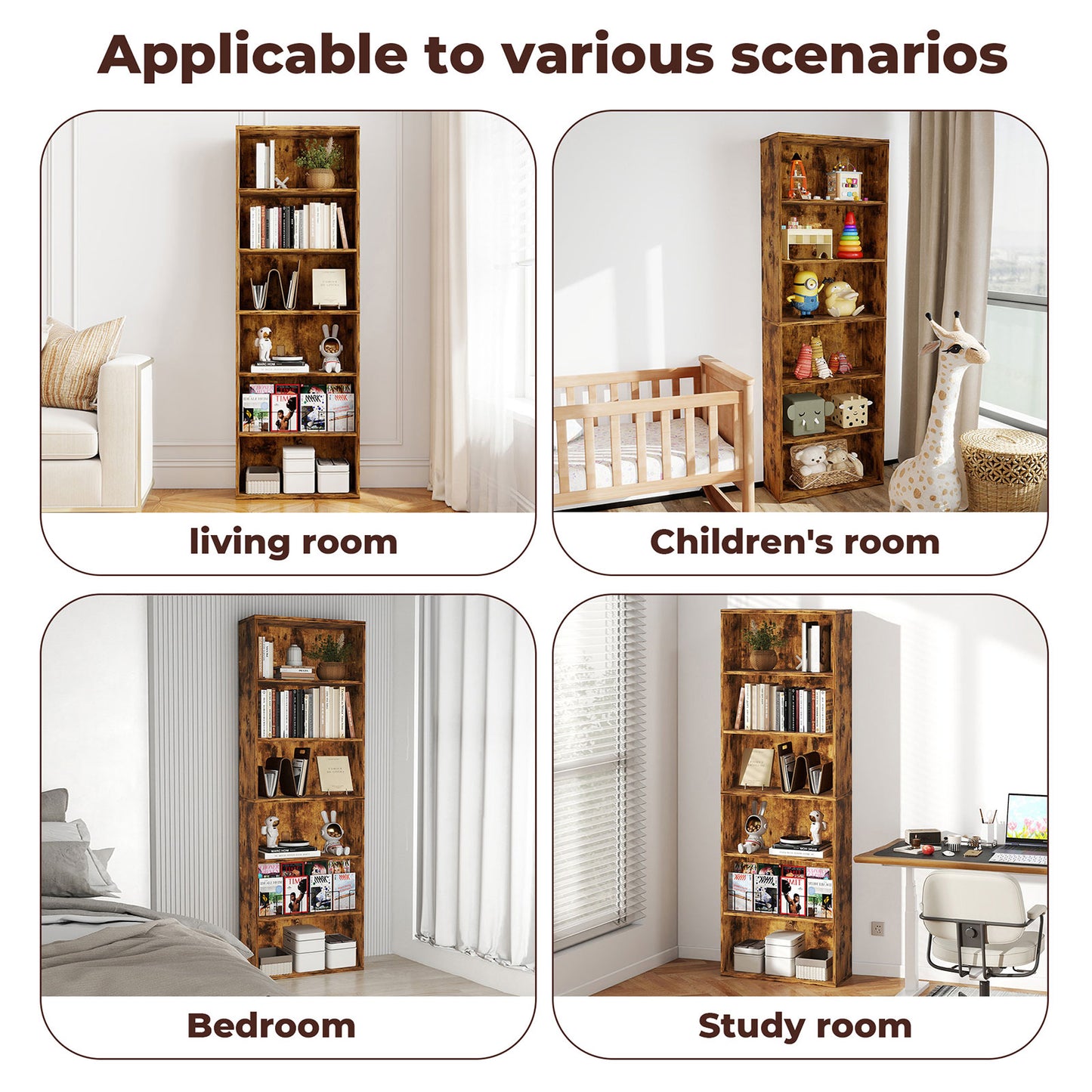 Levede 6 Tier Bookcase Shelving Storage Tall Adjustable Bookshelf Organizer Unit