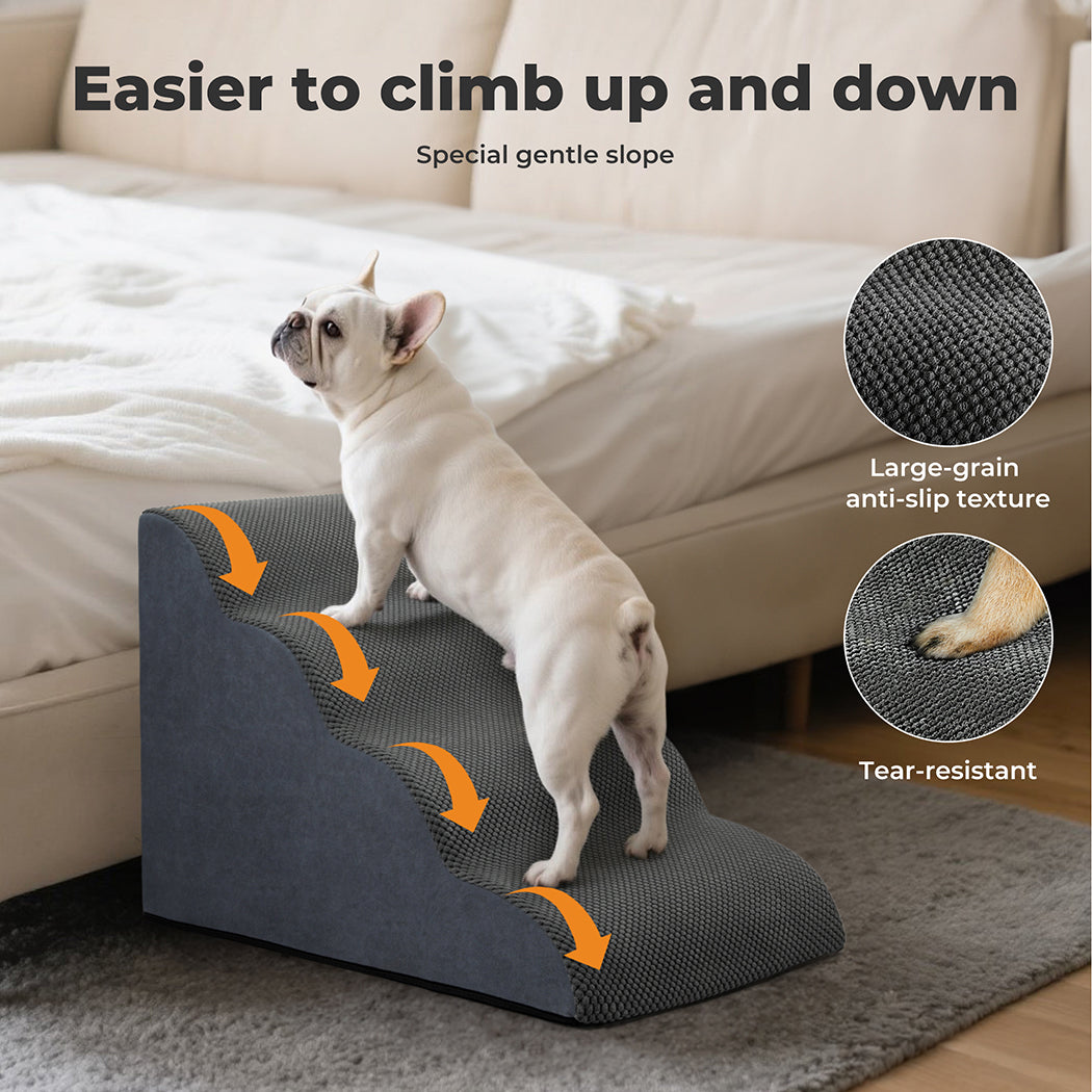 Skylos Dog Ramp Pet Stairs for Bed Sofa Small Senior Injured Dog 4 Step Washable