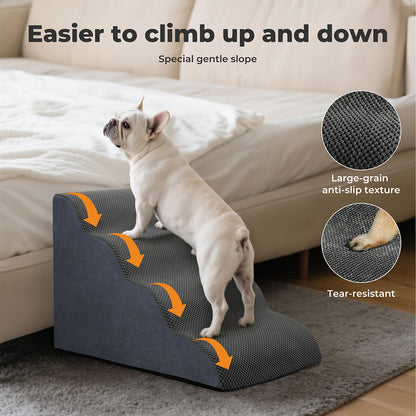 Skylos Dog Ramp Pet Stairs for Bed Sofa Small Senior Injured Dog 4 Step Washable