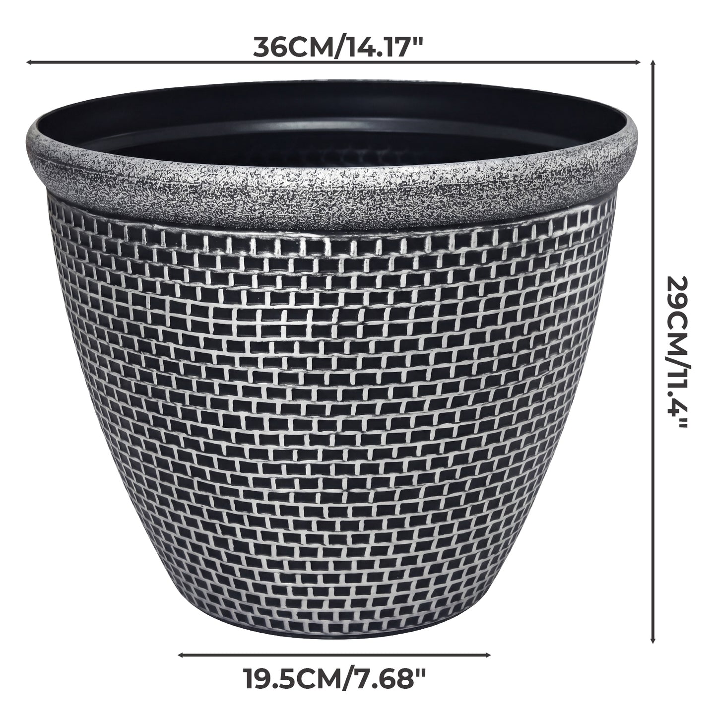 TOQUE 2PCS Plastic Garden Plant Pots 36cm Round Outdoor Planters Drainage Holes