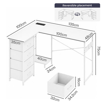 Levede L-shaped Office Desk Corner Computer Table with Storage USB Power Charing