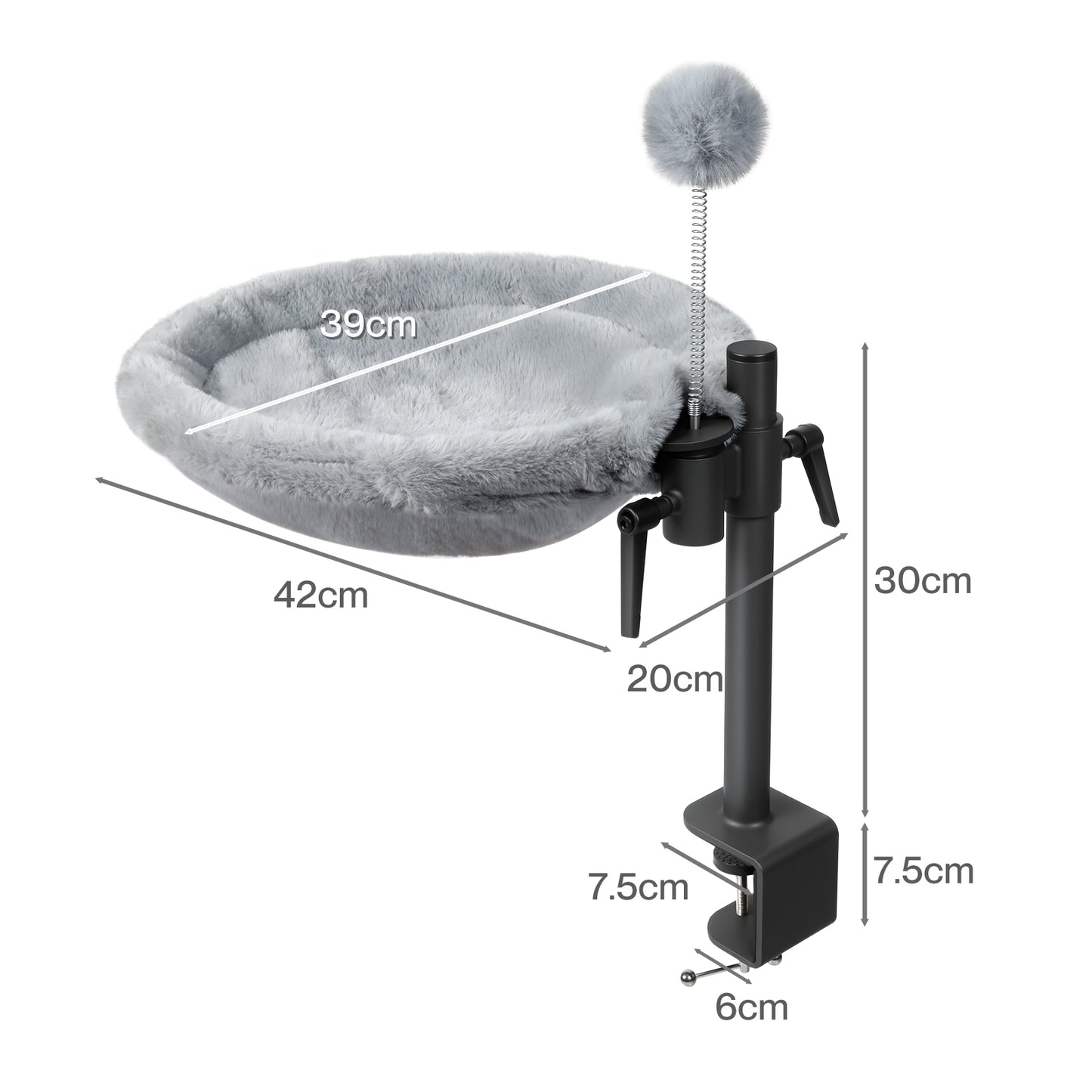 Skylos Cat Bed for Desk 360° Rotating Hammock Adjustable Height Plush Mesh Grey