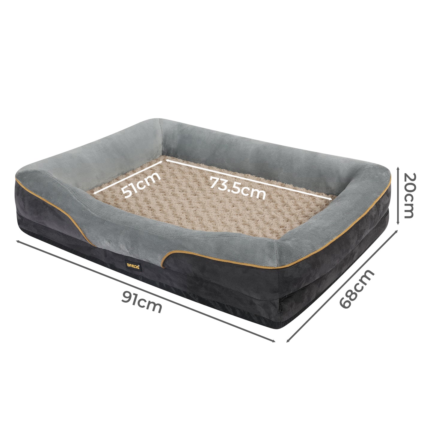 Skylos Dog Bed Orthopaedic Soft Pet Mattress Waterproof Washable Raised Bolster