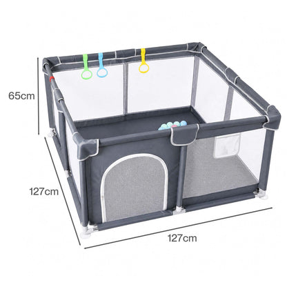 Dekko Baby Playpen 127x127cm Play Mat with 50 Ocean Balls Safe Easy Storage Grey