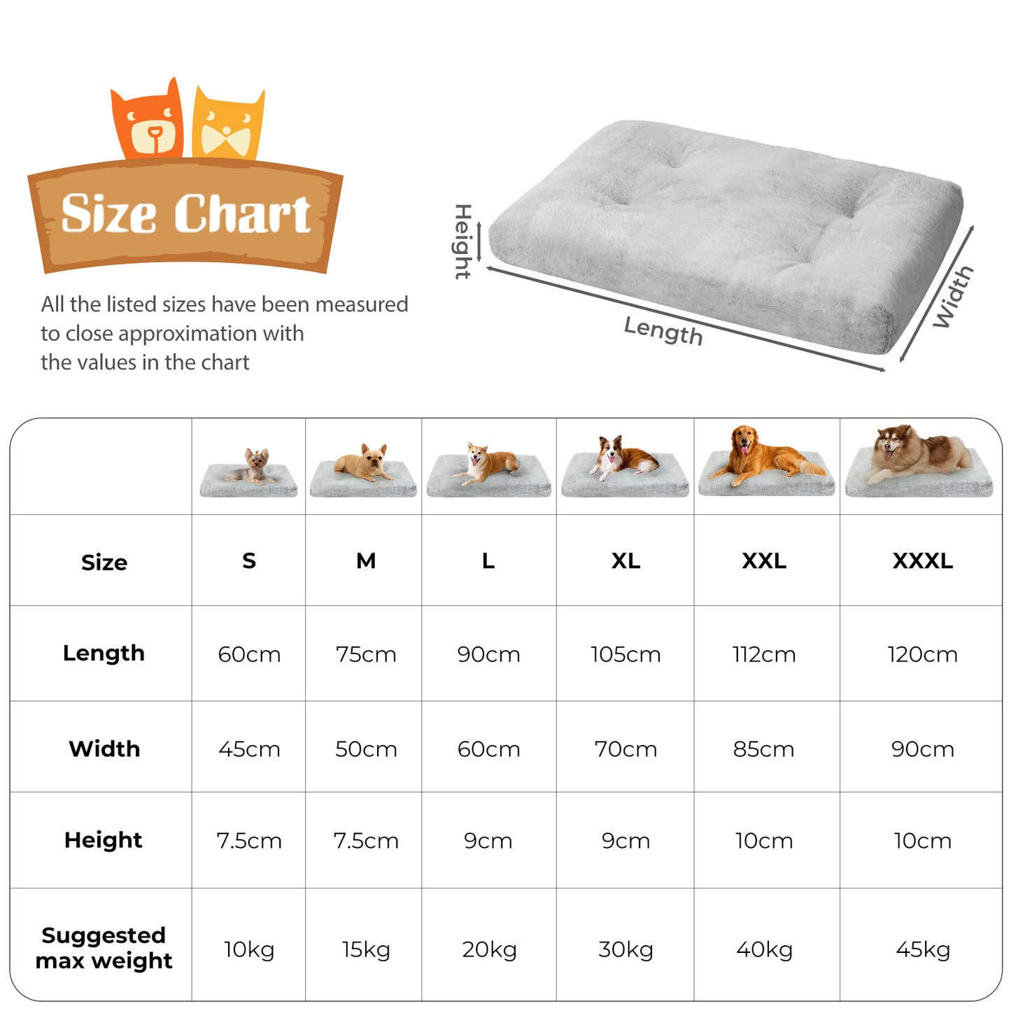 Skylos Dog Bed Plush Pet Cushion Large Dog Crate Mattress Washable Soft Pad Mat