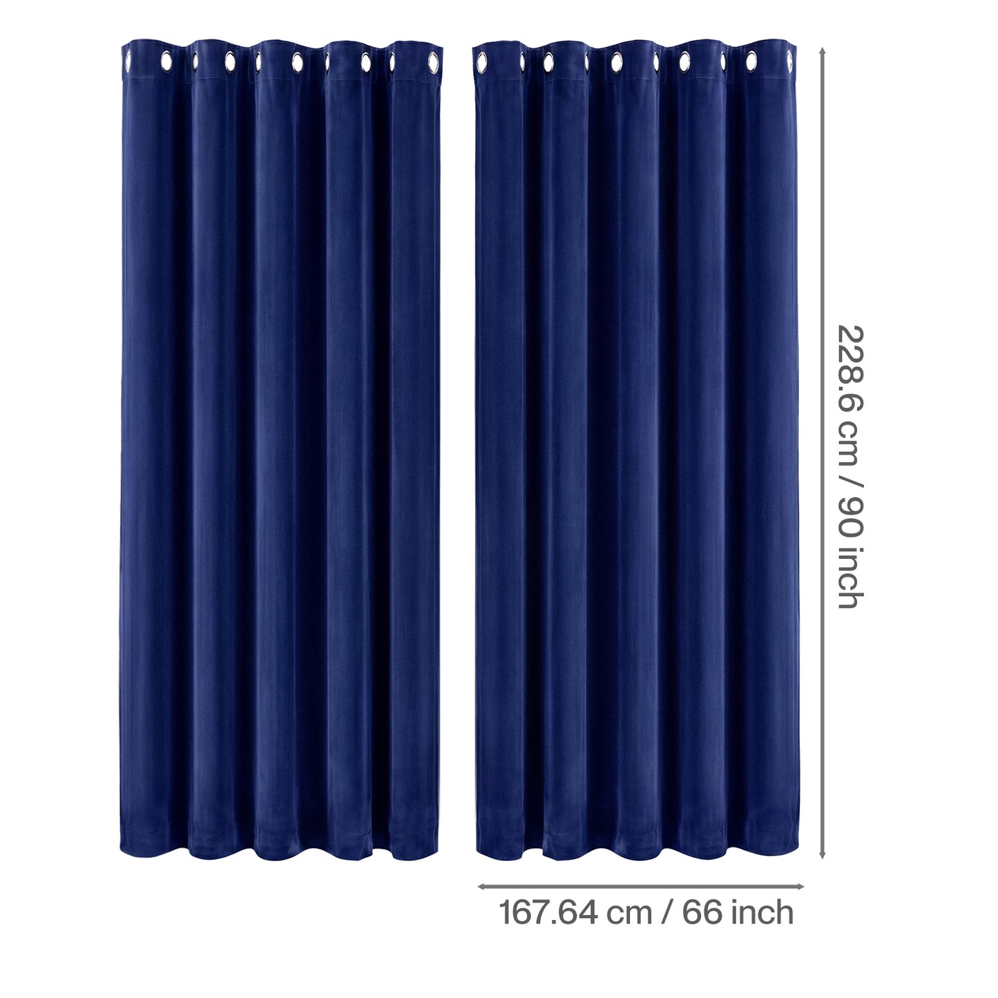 Marlow Thick Thermal Blackout Curtains Velvet 66x90 Inch Eyelet Ring Top Blue