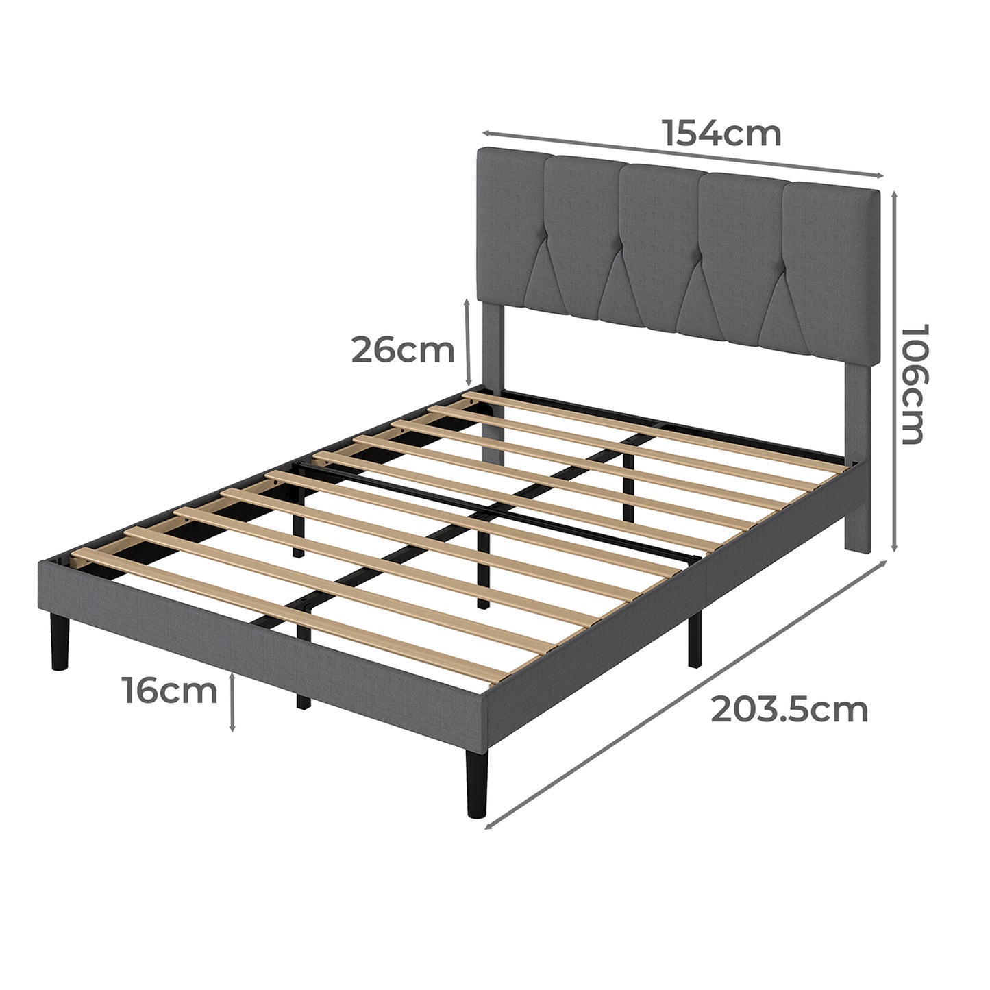 Levede Bed Frame Upholstered Linen Fabric Wooden Slats with Headboard King Size