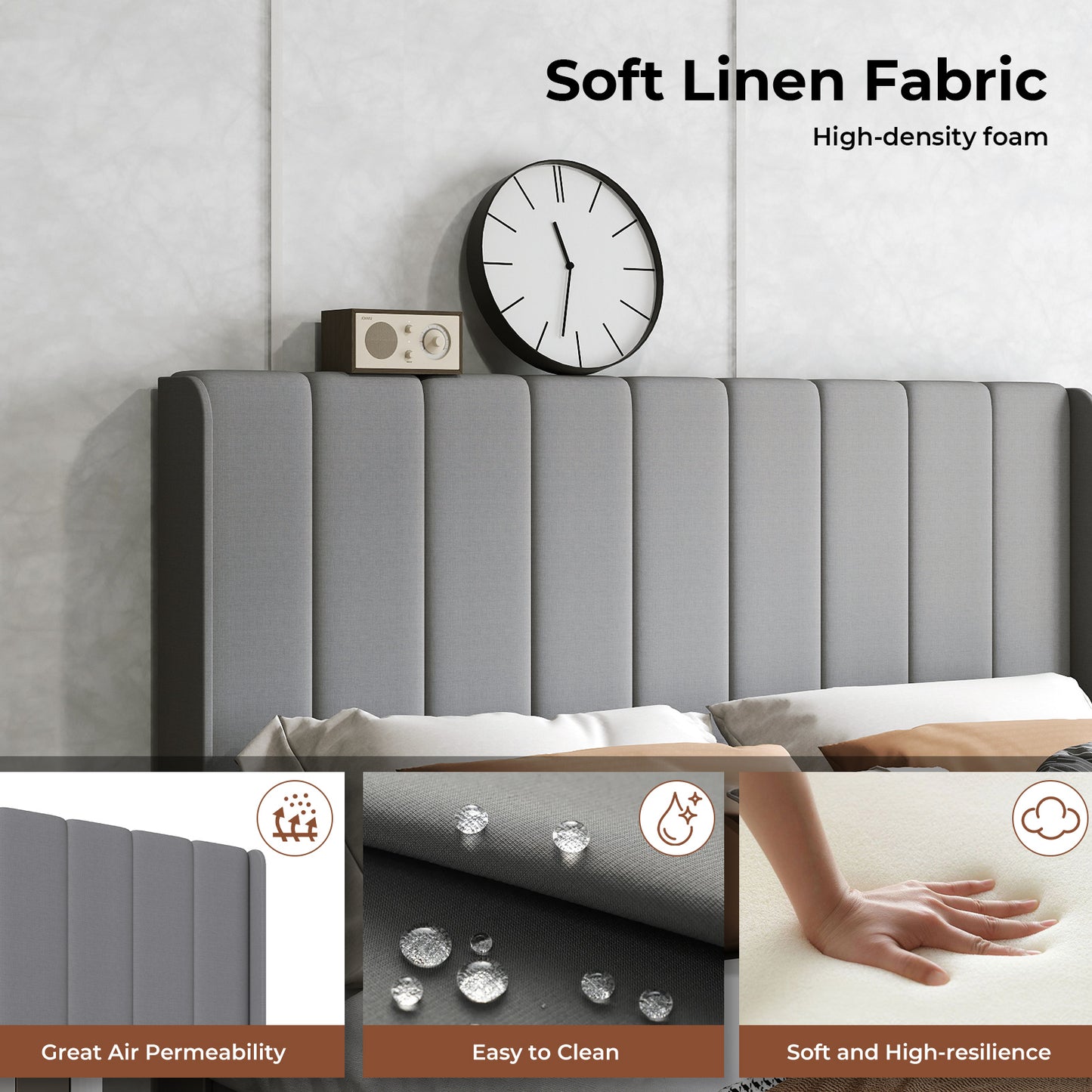 Levede King Bed Frame Panel Plush Metal Wooden Upholstered Bed Base Platform