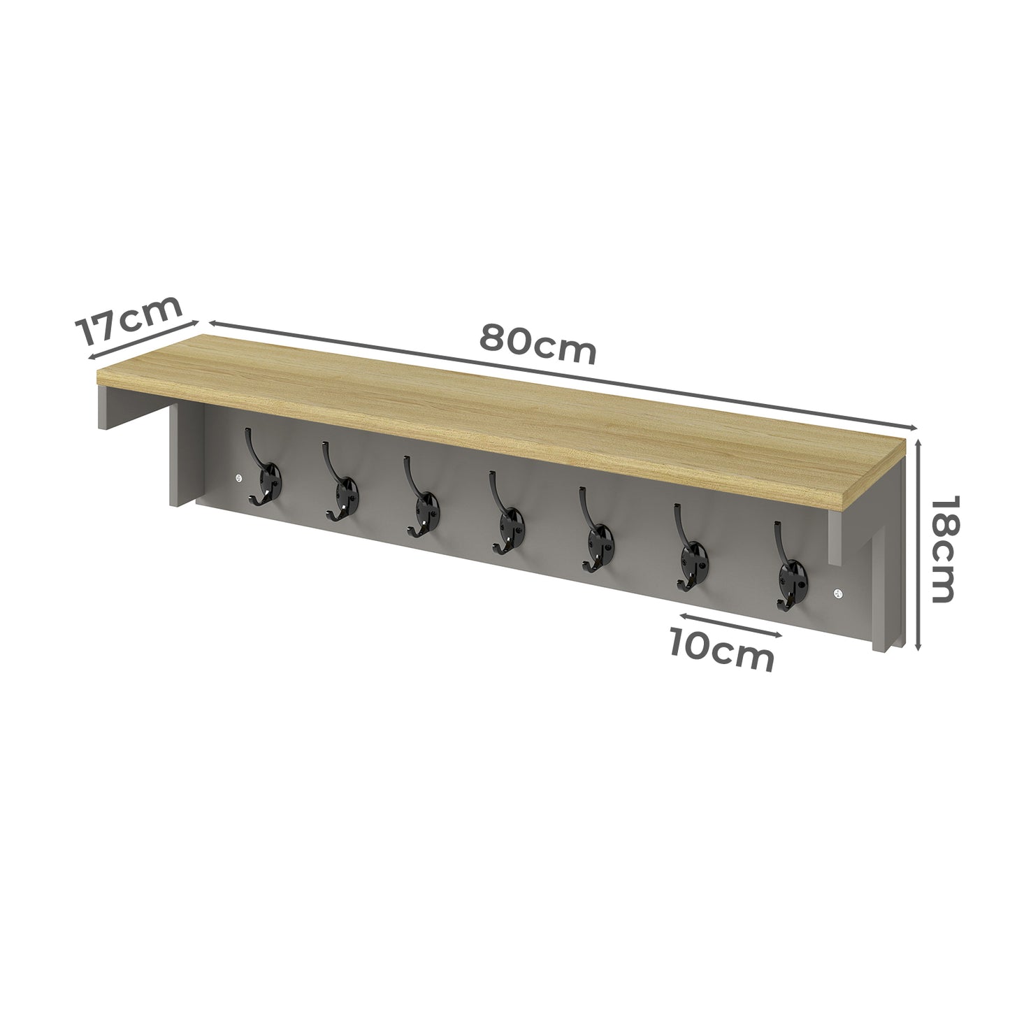 Levede Coat Rack Wall Mounted 7 Double Hooks Wood Entryway Hallway Storage Shelf