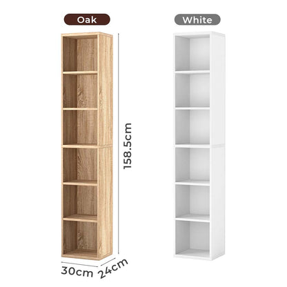 Levede Bookshelf 6 Tier Bookcase Shelves Tall Narrow Storage Display Shelving