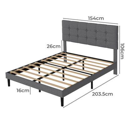 Levede Bed Frame Upholstered Linen Headboard Tufted Wooden Slat King Size Grey