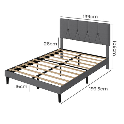 Levede Double Bed Frame Upholstered Linen Fabric Wooden Slats with Headboard