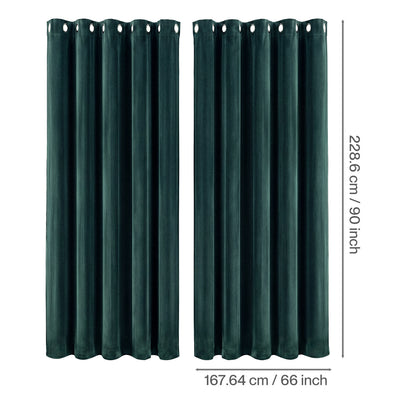 Marlow Thick Thermal Blackout Curtains Velvet 66x90 Inch Eyelet Ring Top Green