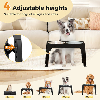 Skylos Dog Raised Elevated Pet Feeding Bowls Stainless Steel Adjustable Stand