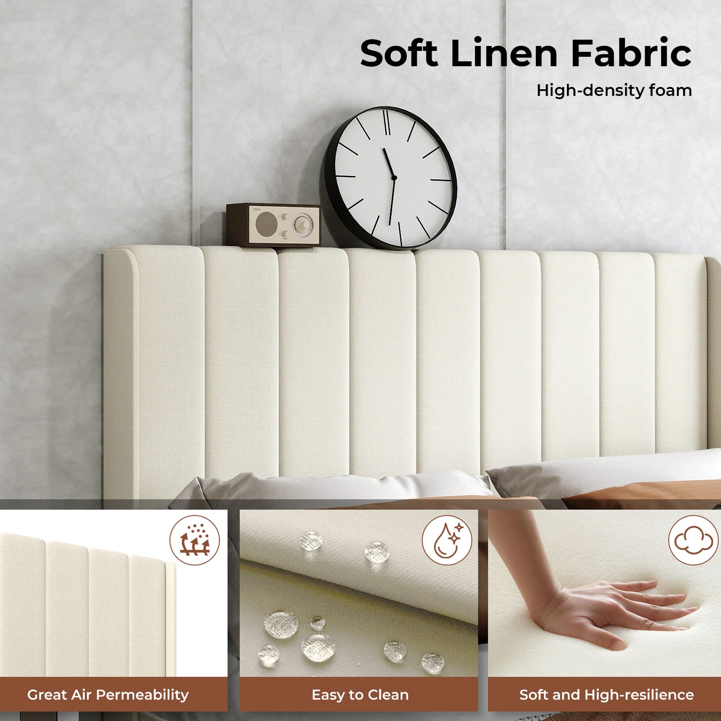 Levede Metal Wooden Bed Frame Double Panel Plush Upholstered Mattress Platform