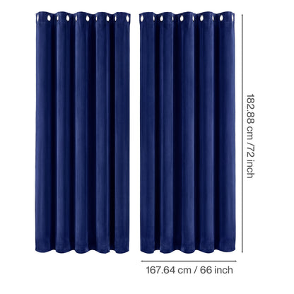Marlow Thick Thermal Blackout Curtains Velvet 66x72 Inch Eyelet Ring Top Blue