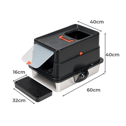 Skylos Cat Litter Box Stainless Steel Large Enclosed Toilet Tray Anti-Splashing