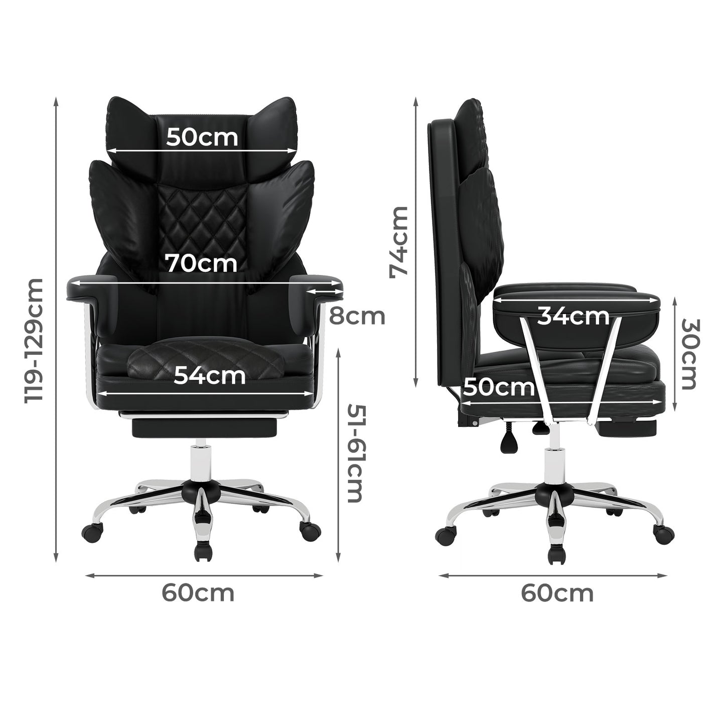 Levede Office Desk Chair Big and Tall for Heavy People with Footrest PU Black