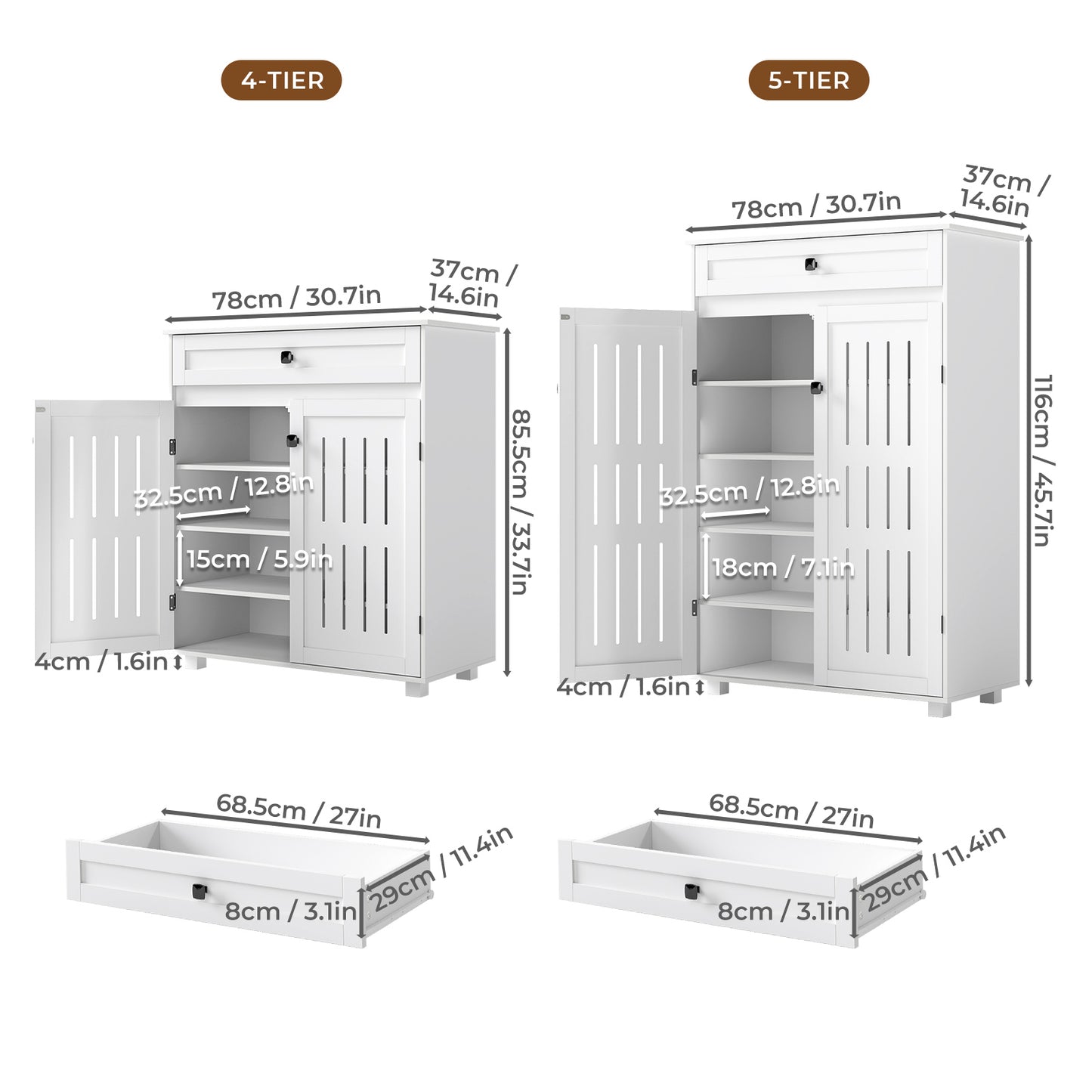Levede Shoe Cabinet Storage Cupboard Wooden Footwear Stand Rack 2 Doors White
