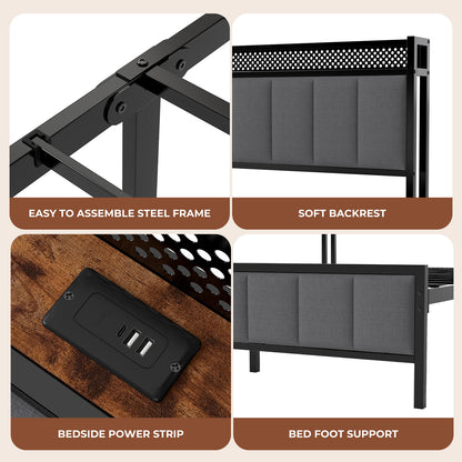 Levede Single Bed Frame Metal Platform 90x200cm LED Headboard Charging Station