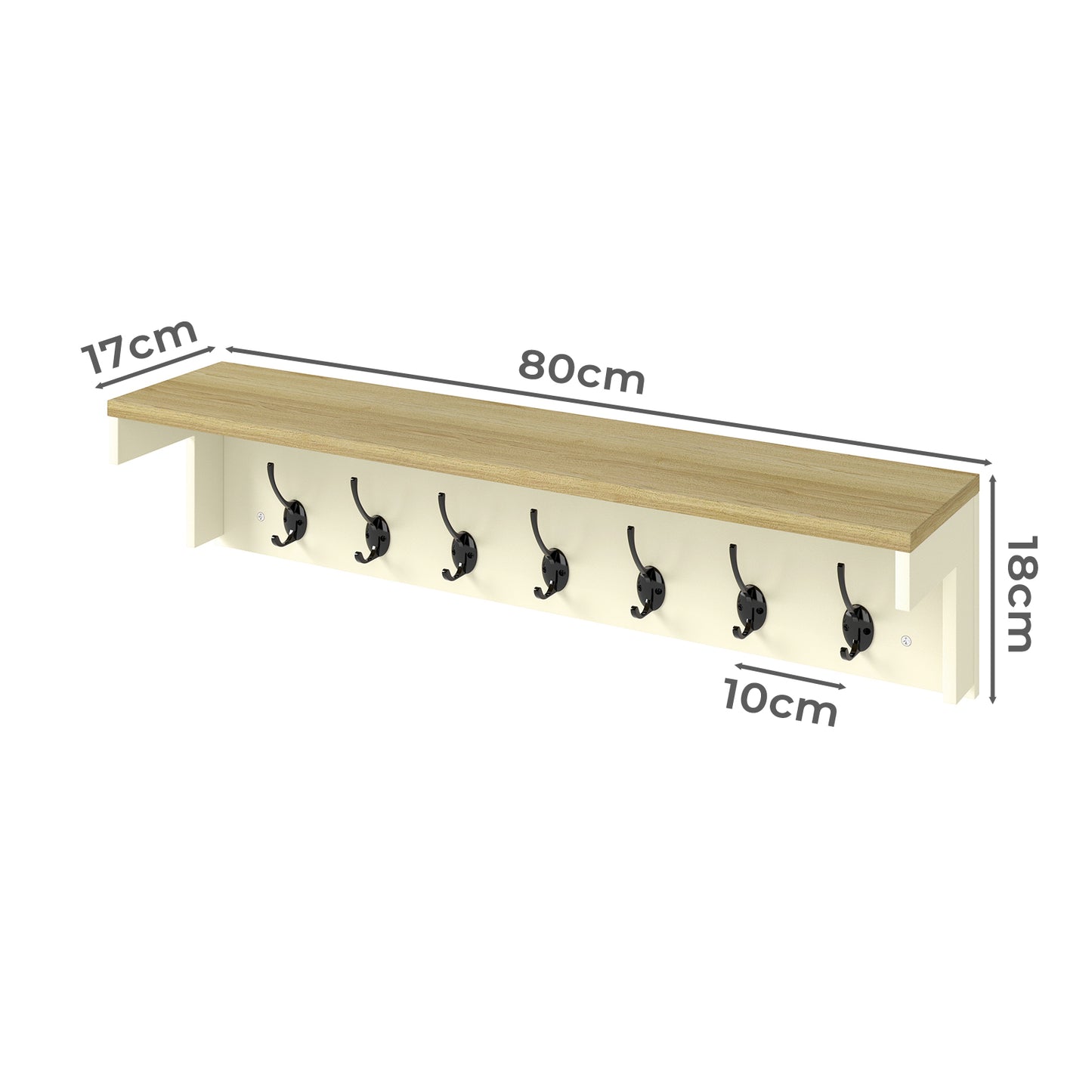Levede Coat Rack Wall Mounted Shelf 7 Double Hooks Storage Entryway Hallway