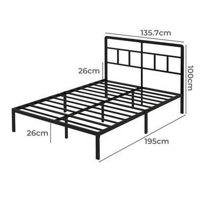 Levede Double Bed Frame Metal Platform with Headboard Heavy Duty 4FT6 Black