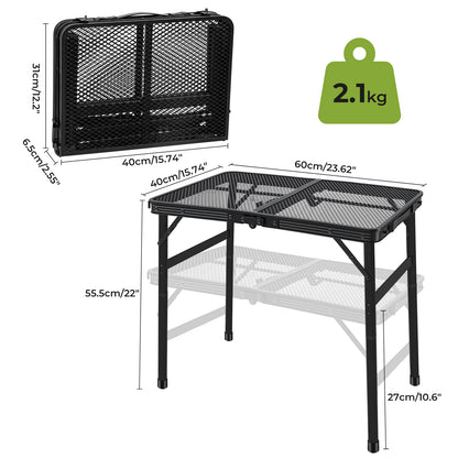 Levede Folding Camping Table Adjustable Height Aluminium Picnic Desk Black 60cm