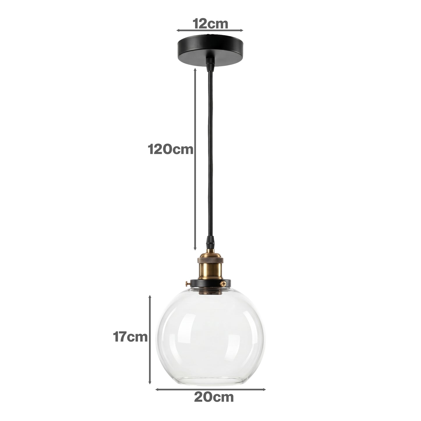 Emitto Ceiling Pendant Light Retro Industrial Glass LampShade Adjustable Cable