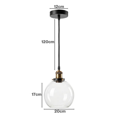 Emitto Ceiling Pendant Light Retro Industrial Glass LampShade Adjustable Cable