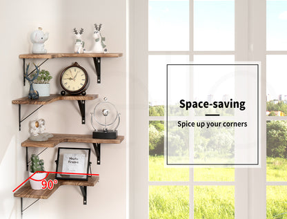 Levede 4PC Corner Floating Shelves Wall L-Shaped Storage Wooden Display Shelf