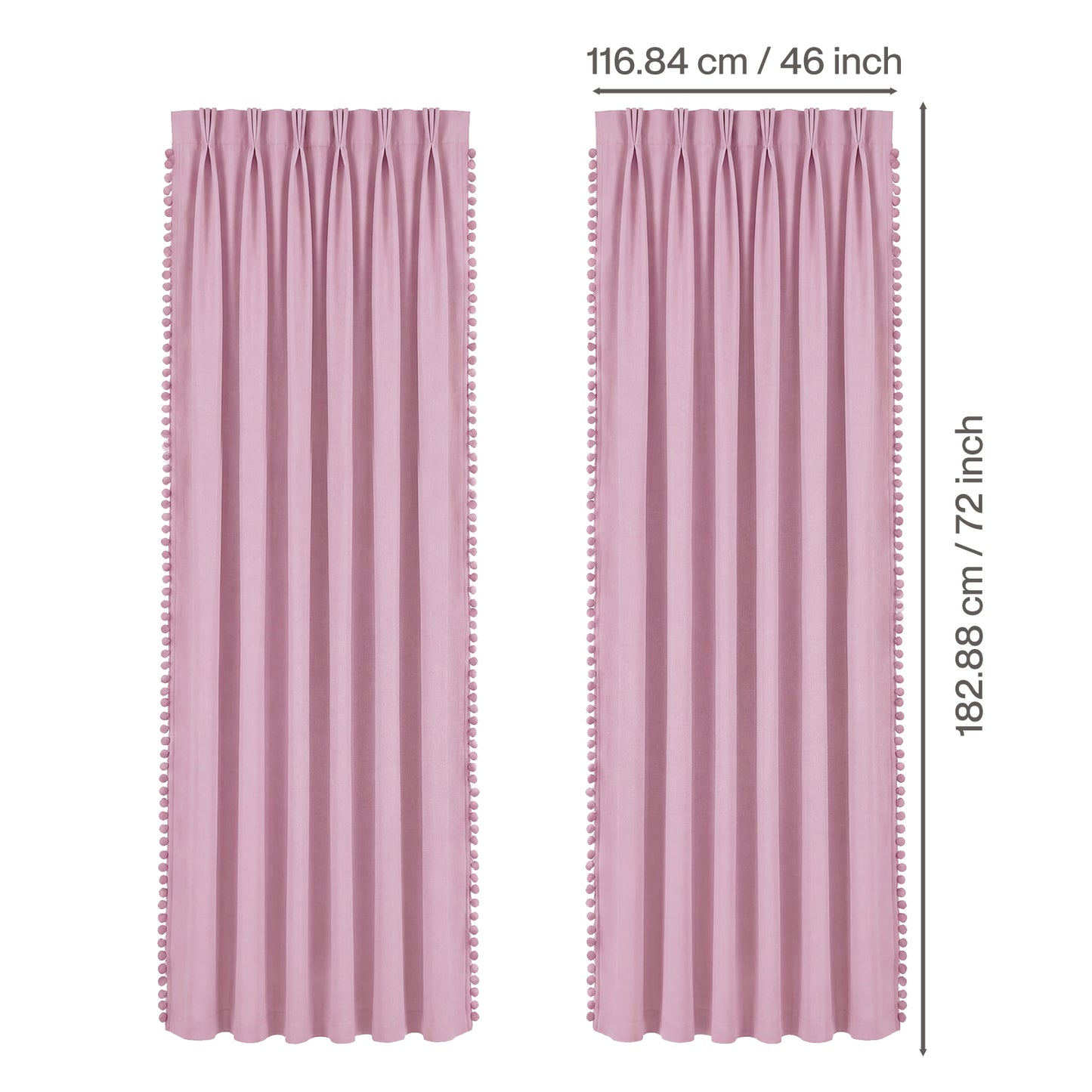 Marlow Pink Pom Pom Curtains for Nursery & Baby Girls Room 46"x72"  2 Panels